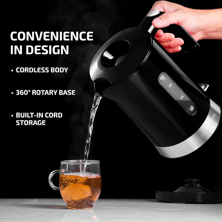 OVENTE Electric Kettle Hot Water Heater 1.8 Liter - BPA Free Fast Boiling Cordless Water Warmer - Auto Shut Off Instant Water Boiler for Coffee & Tea Pot - Black KP413B Black ProntoFill Easy Fill