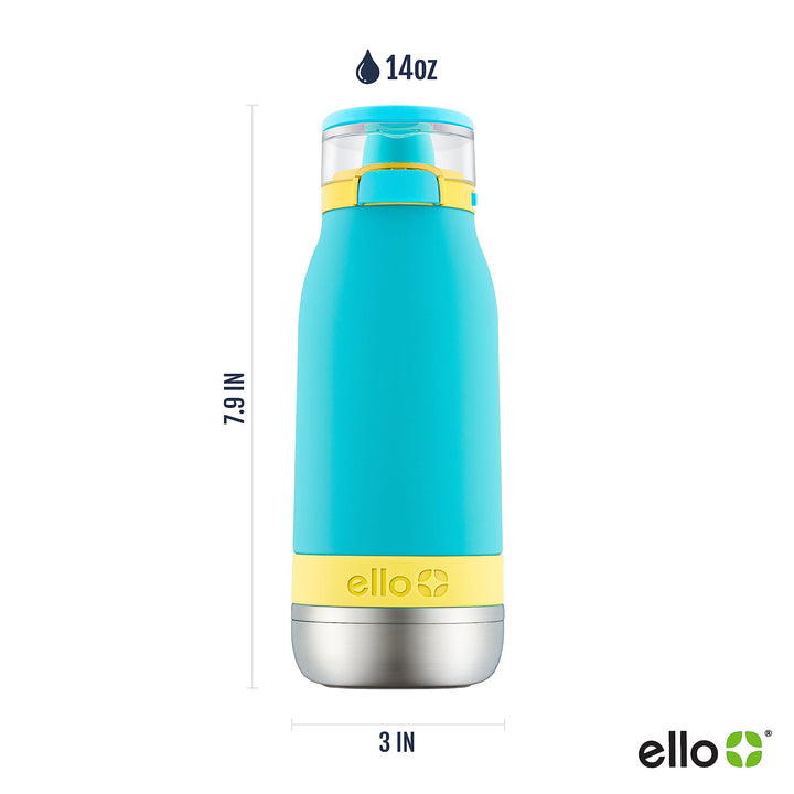 Ello Emma 14oz Vacuum Insulated Stainless Steel Kids Water Bottle with Straw and Built-in Carrying Handle and Leak-Proof Locking Lid for School Backpack, Lunchbox and Outdoor Sports Sky