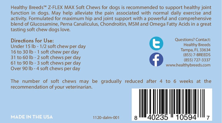 Healthy Breeds Dalmatian Z-Flex Max Hip and Joint Soft Chews 50 Count 50 Ct