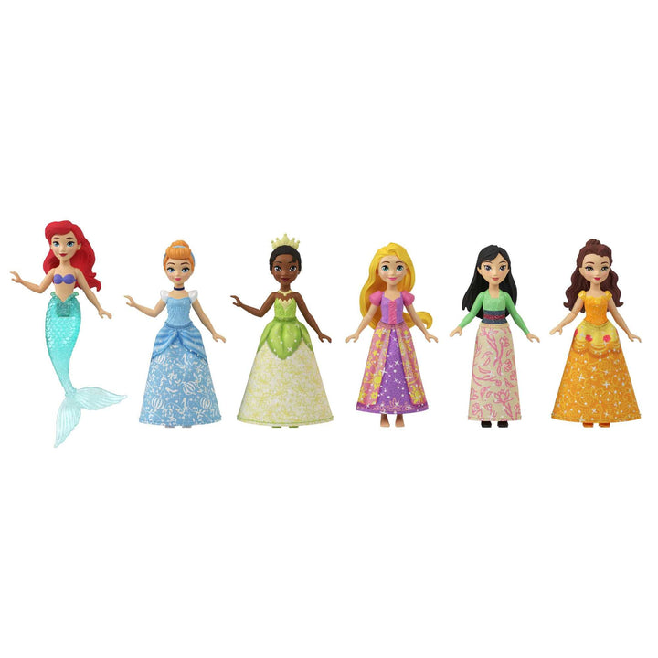 Mattel Disney Princess Small Doll Party Set with 6 Posable Princess Dolls in Sparkling Clothing and 13 Tea Time Accessories