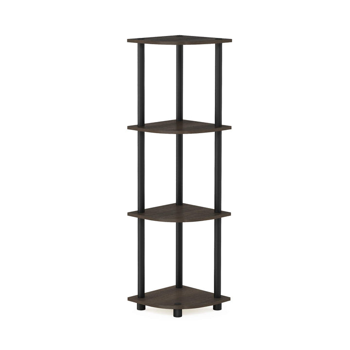 Furinno Turn-N-Tube 4-Tier Corner Display Rack Multipurpose Shelving Unit, Dark Brown Grain/Black 4-Tier Round Tube