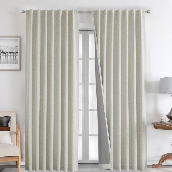 Joydeco 100% Black Out Curtains 63 inch Long 2 Panels Burg Natural Blackout Linen Drapes for Bedroom Living Room Darkening Curtain Thermal Insulated Back tab Rod Pocket(37x63 inch,Sage Green) Sage Green 37"W x 63"L (Pack of 2)