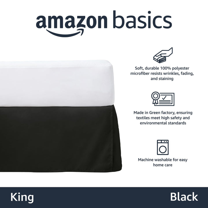 Basics Lightweight Pleated Bed Skirt, King, Black