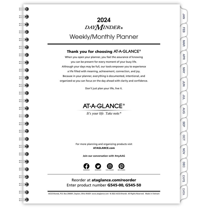 AT-A-GLANCE 2024 Weekly & Monthly Planner Refill for G545 Line Planners by AT-A-GLANCE, 7" x 8-3/4", Medium, Executive, DayMinder (G5455024) 2024 Old Edition