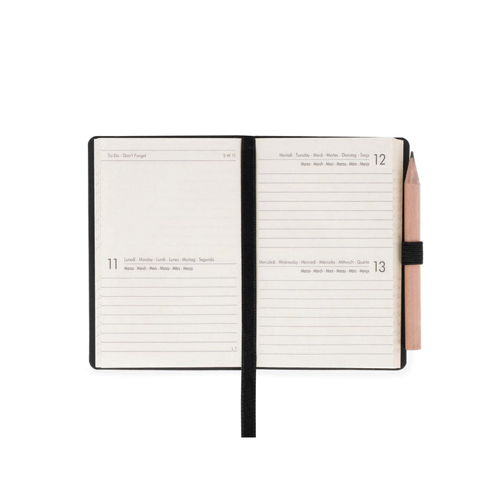 Legami - Mini Black Onyx 12-Month Diary from January 2024 to December 2024, Elastic Closure, January 2025 Monthly Planner, Pencil Included, Address Book, 6.5 x 10 cm