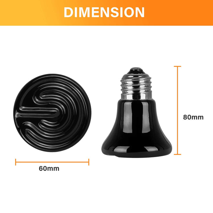 Simple Deluxe 25W/40W/50W/60W/100W/150W Ceramic Heat Emitter Reptile Heat Lamp Bulb No Light Emitting Brooder Coop Heater for Amphibian Pet & Incubating Chicken, Black/4-Pack, 50W(Mini) 50W (Mini)
