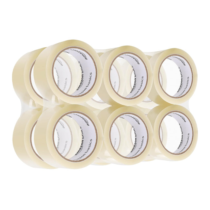 Basics Packing Tape, 2 in x 60 yards, 2.7mil Thickness (12-Roll), Clear, Ideal for Packaging, Shipping, Moving and Storing