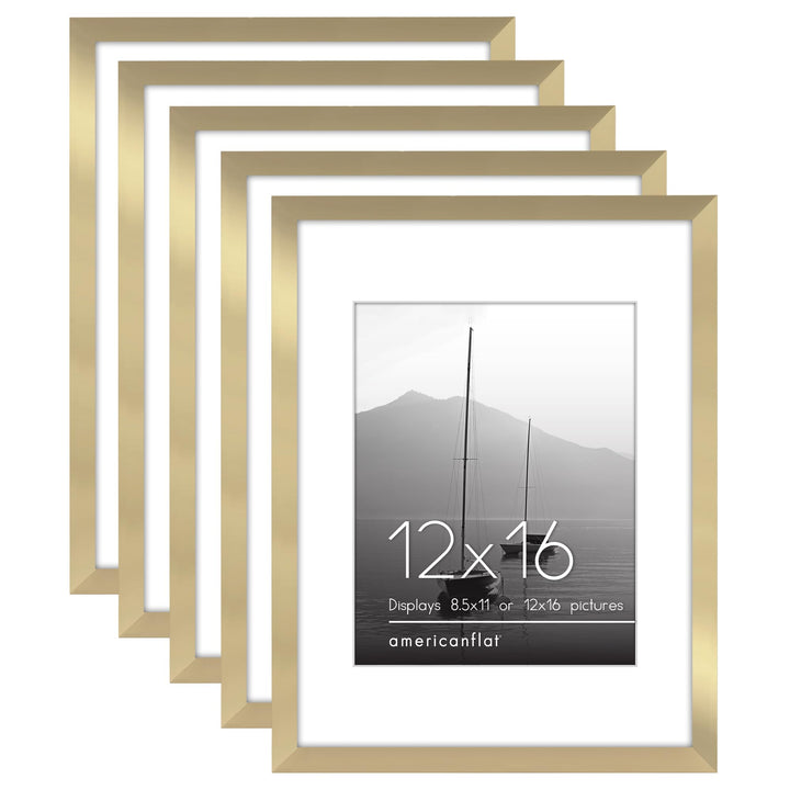 Americanflat 12x16 Picture Frame with Polished Plexiglass - Set of 5 - Use as 8.5x11 Frame with Mat or 12x16 Frame Without Mat - Galleria Collection - Gallery Wall Frame Set for Wall Display - White