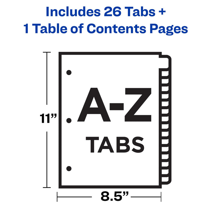 Avery A-Z 26 Tab Dividers for 3 Ring Binders, Customizable Table of Contents, Classic White Tabs, 1 Set (11828) 1 pack