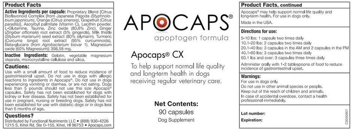 Apocaps CX Apoptogen Formula for Dogs , 90 Count (Pack of 1)