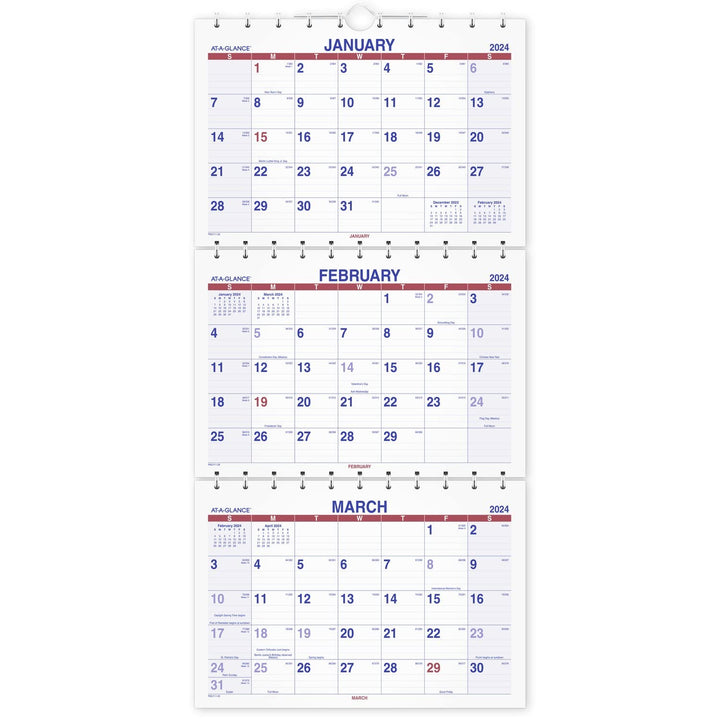 AT-A-GLANCE 2024 Wall Calendar, 12" x 26-1/2", Large, Three-Month, Move-A-Page (PMLF112824) 2024 Old Edition