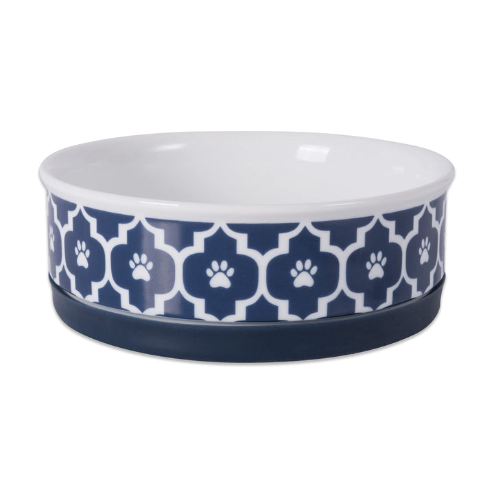 Bone Dry Lattice Pet Bowl, Removable Silicone Ring Creates Non-Slip Bottom for Secure Feeding & Less Mess, Microwave & Dishwasher Safe, Single Dish, Medium 6x2", Nautical Blue