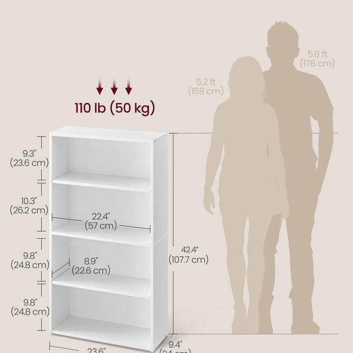 VASAGLE Bookshelf, 23.6 Inches Wide, 4-Tier Open Bookcase with Adjustable Storage Shelves, Floor Standing Unit, Cloud White ULBC164T14 1 Pack 4 Tiers (23.6"W x 42.4"H)