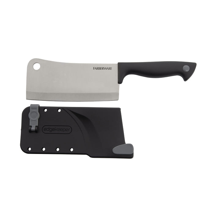 Farberware Edgekeeper 6-Inch Cleaver Knife with Self-Sharpening Blade Cover, High Carbon-Stainless Steel Kitchen Knife with Ergonomic Handle, Razor-Sharp Knife, Black Black/Gray