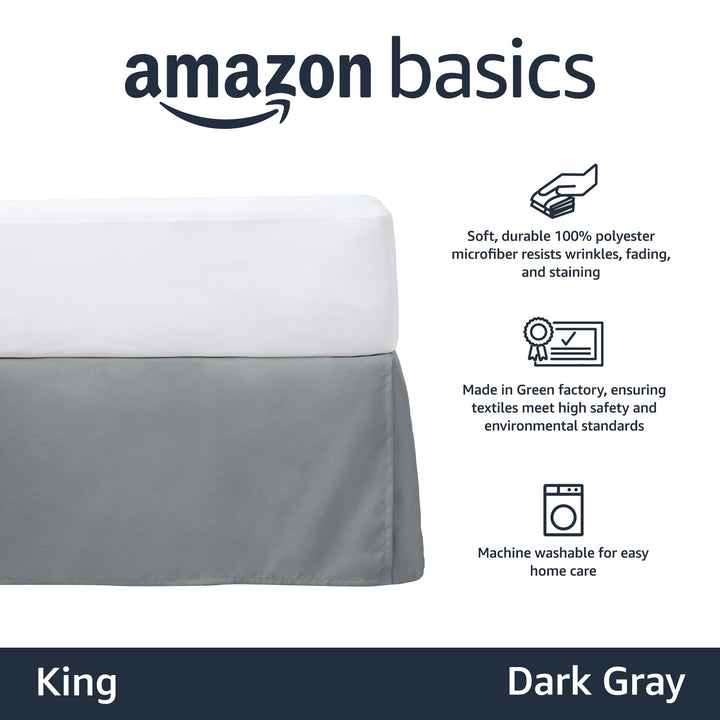 Basics Lightweight Pleated Bed Skirt, King, Dark Grey