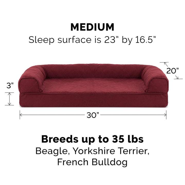 Furhaven Replacement Dog Bed Cover Quilted Sofa-Style, Machine Washable - Wine Red, Medium