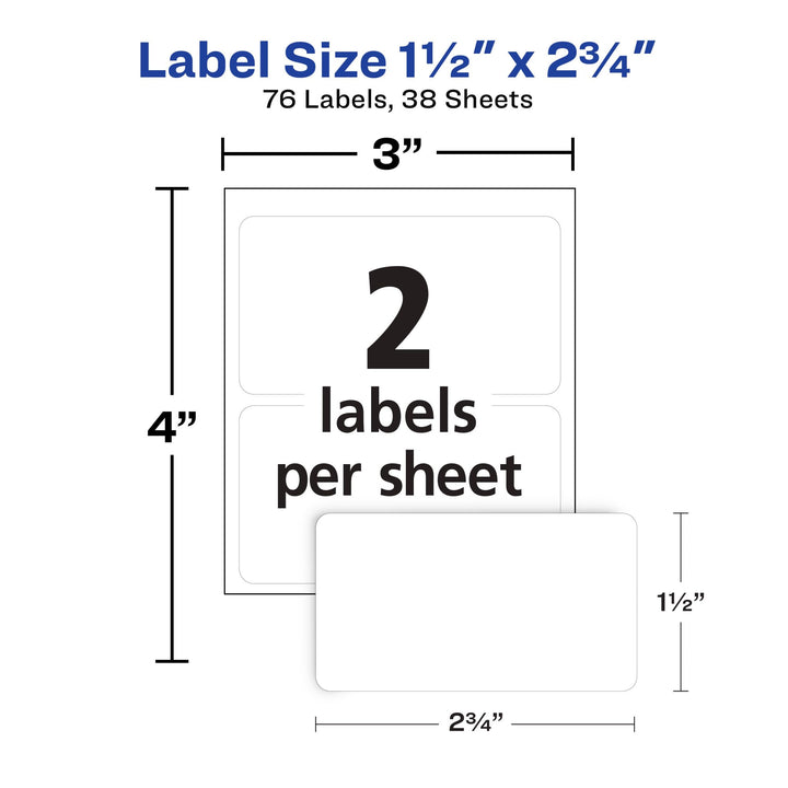 Avery Multi-Use Permanent Labels, 1.5" x 2.75", White, Non-Printable, 76 Blank Labels Total (6117) 1.5 x 2.75 Inches