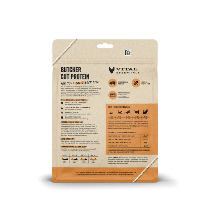 Vital Essentials Freeze Dried Raw Cat Food, Pork Mini Nibs Entree, 8 oz