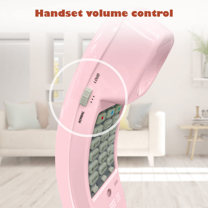 AT&T TRIMLINE 210 Corded Home Phone, No AC Power Required, Improved Easy-wall-mount, Lighted Big Button Keypad, 13 SpeedDial Keys, Last Number Redial, Mute, Flash, Volume Control, Princess Phone, PINK