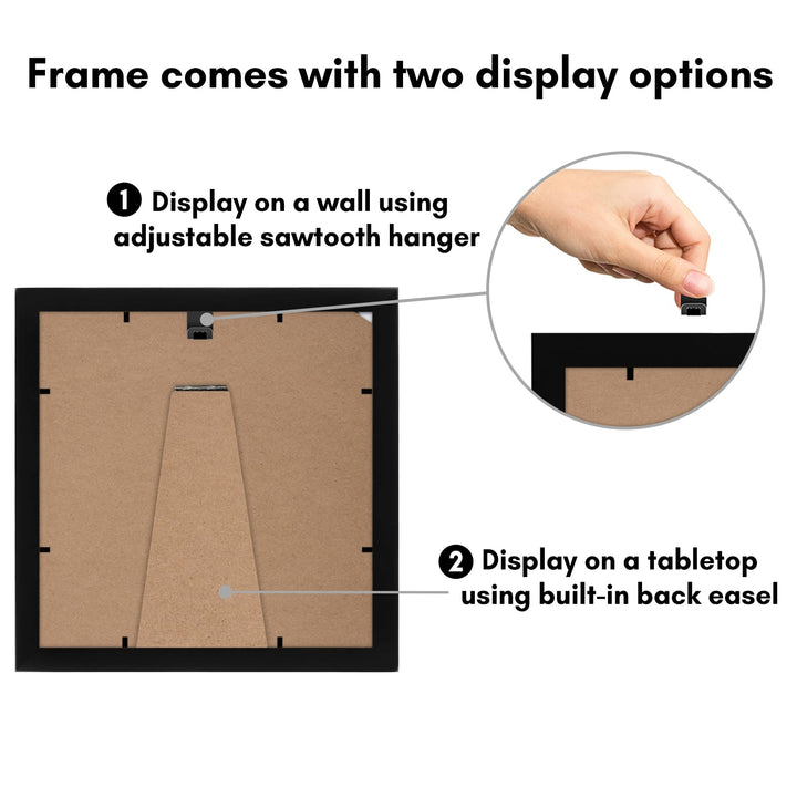 Americanflat 9x9 Picture Frame in Black - Use as 6x6 Frame with Mat or 9x9 Frame Without Mat - Engineered Wood Frame, Hanging Hardware, and Easel Included - Square Picture Frame for Wall and Tabletop