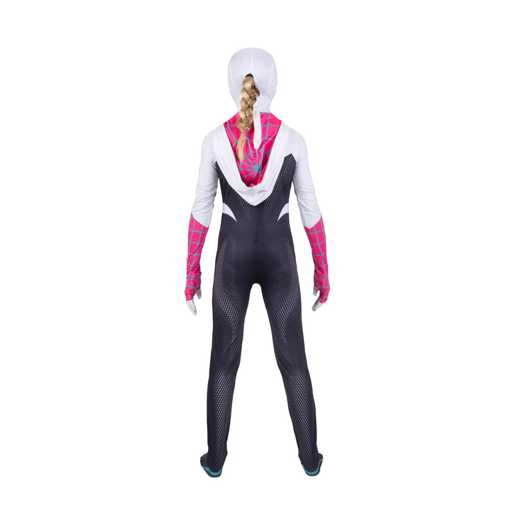 Marvel Spider-Gwen Official Youth Zentai Costume - Hooded Spandex Jumpsuit with Printed Design and Pull On Spandex Mask Extra Small