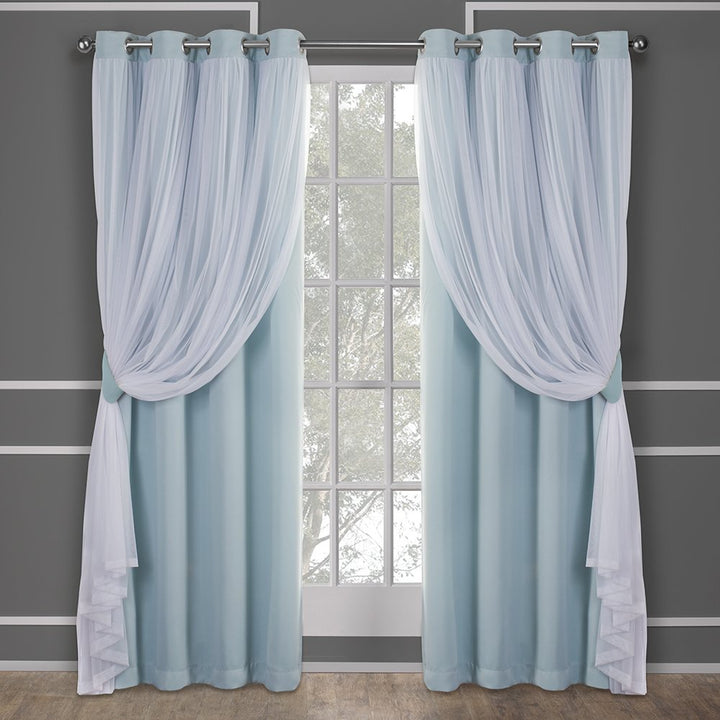 TOWN & COUNTRY LUXE Exclusive Home Catarina Layered Solid Room Darkening Blackout and Sheer Grommet Top Curtain Panel Pair, 52x108, Turquoise 2 Count 52"W x 108"L (Pack of 2)