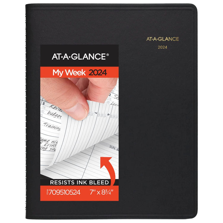 AT-A-GLANCE 2024 Weekly Planner, Quarter-Hourly Appointment Book, 7" x 8-3/4", Medium, Telephone/Address Pages, Black (709510524) 2024 Old Edition