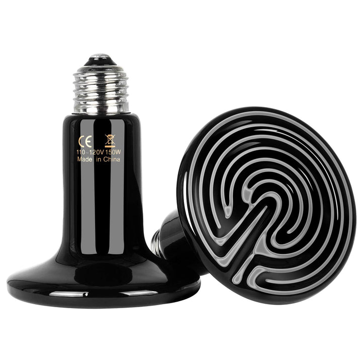 Simple Deluxe 150W Reptile Heat Bulb 2-Pack Ceramic Heat Emitter Lamp Heater Light for Lizard Turtle Snake Pet Chicken Coop Brooder, No Light No Harm, Black Black/2-pack