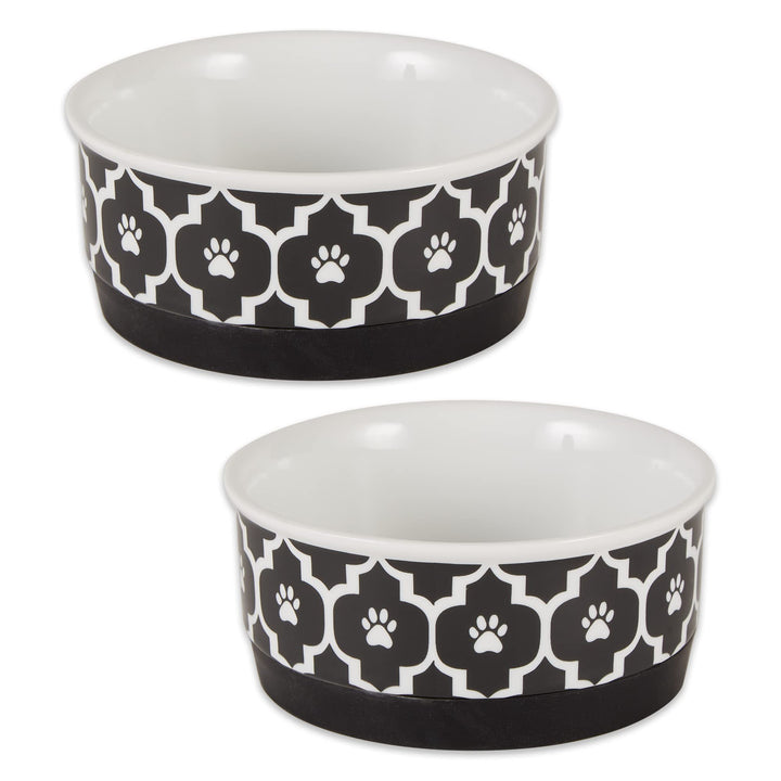 Bone Dry Lattice Collection Pet Bowl & Canister, Small Set, 4.25x2 inches, Black, 2 Piece Small Set, 4.25x2"