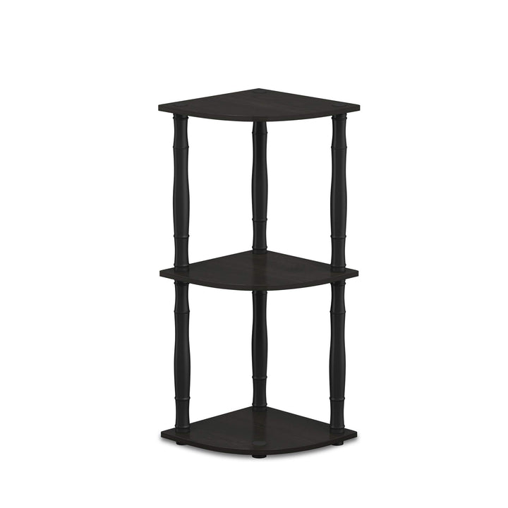 Furinno Turn-N-Tube 4-Tier Corner Display Rack Multipurpose Shelving Unit, Dark Brown Grain/Black 4-Tier Round Tube