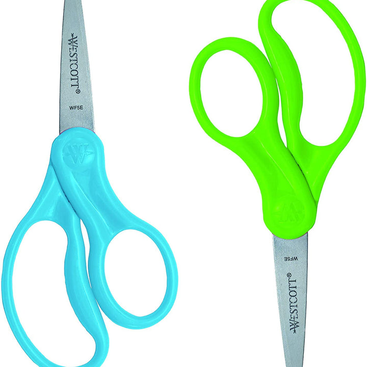 Westcott 13168 Right- and Left-Handed Scissors, Kids' Scissors, Ages 4-8, 5-Inch Blunt Tip, Assorted, 2 Pack