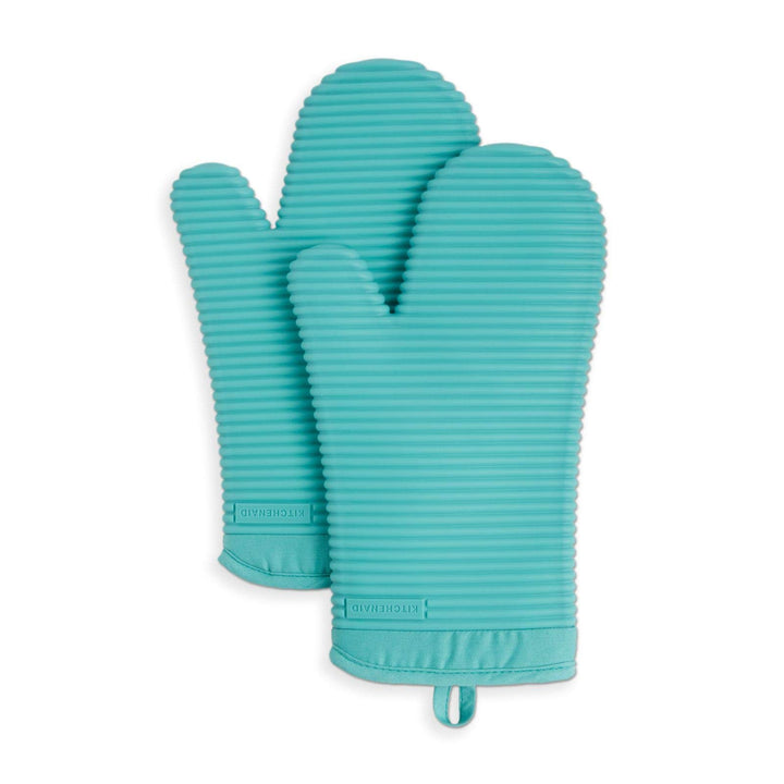 KitchenAid Ribbed Soft Silicone Oven Mitt Set, 7"x13", Aqua Sky 2 Count