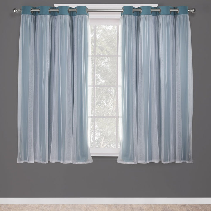 TOWN & COUNTRY LUXE Exclusive Home Catarina Layered Solid Room Darkening Blackout and Sheer Grommet Top Curtain Panel Pair, 52x108, Turquoise 2 Count 52"W x 108"L (Pack of 2)