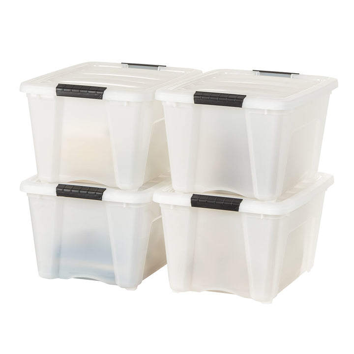 IRIS USA 54 Quart Stackable Plastic Storage Bins with Lids and Latching Buckles, 6 Pack - Pearl, Containers with Lids and Latches, Durable Nestable Closet, Garage, Totes, Tubs Boxes Organizing Latching Lid 54 Qt. - 6 Pack