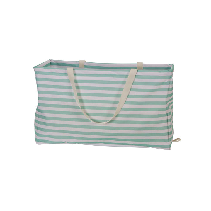 Household Essentials Canvas Utility Tote with Handles, Rectangular Krush Tote, Water-Resistant Vinyl Lining, Large Capacity, Durable and Versatile, Teal Striped Pattern Teal Stripe Short Rectangular