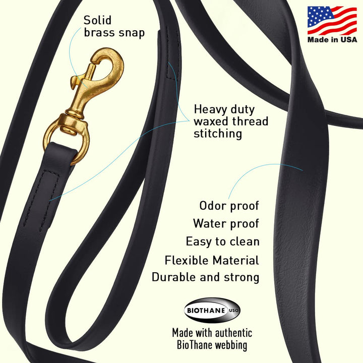 Viper Biothane Working Lead for Dogs 6ft, Black W 3/4" - L 6'