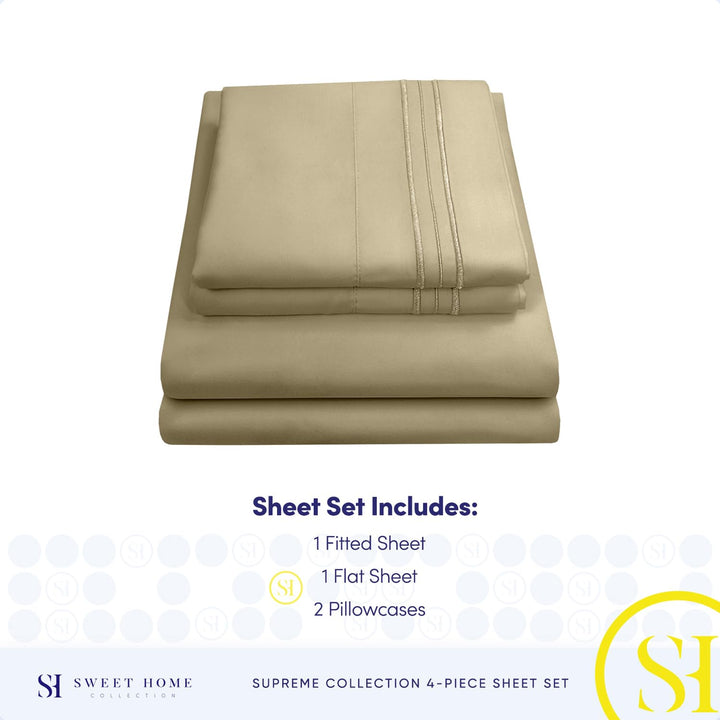 Full Size Sheet Sets - Breathable Luxury Sheets with Full Elastic & Secure Corner Straps Built In - 1800 Supreme Collection Extra Soft Deep Pocket Bedding Set, Sheet Set, Full, Taupe