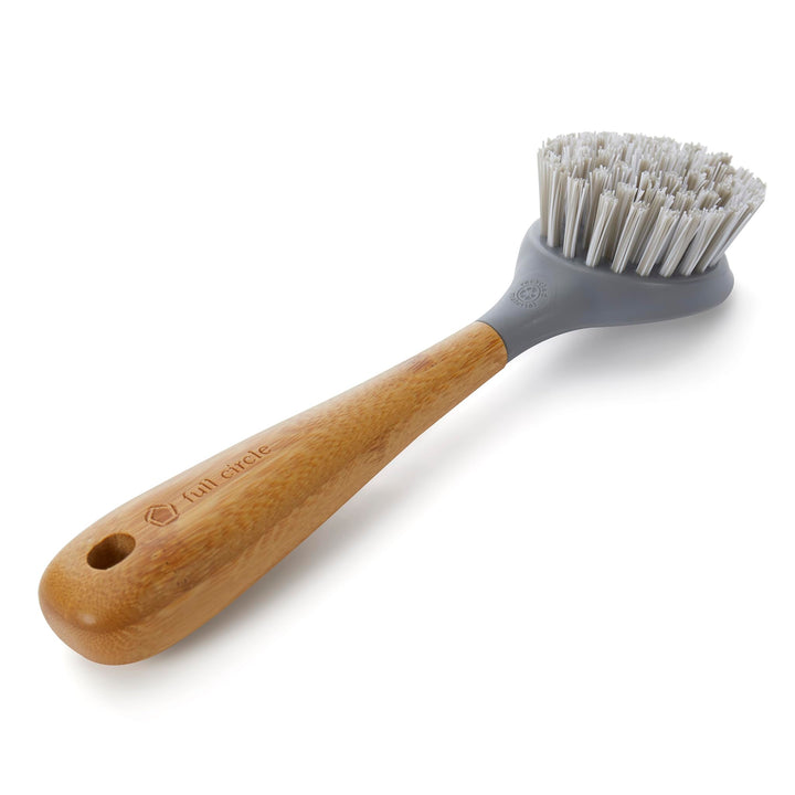 Full Circle Tenacious C Cast Iron Brush and Scraper with Bamboo Handle – Skillet Scrubber with Tough Nylon Bristles, Grey, One Size, Gray