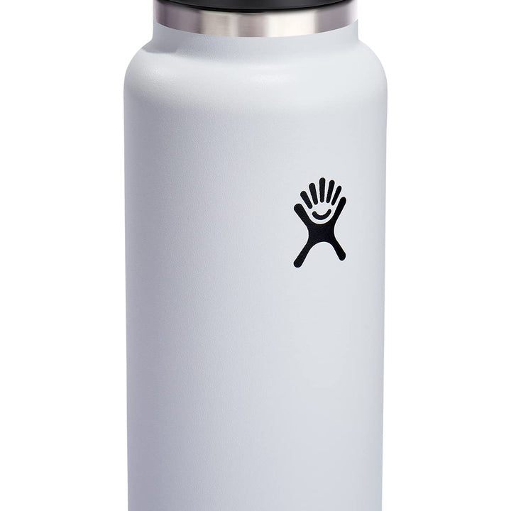 Hydro Flask Stainless Steel Wide Mouth Water Bottle with Flex Straw Lid and Double-Wall Vacuum Insulation White 40 Oz