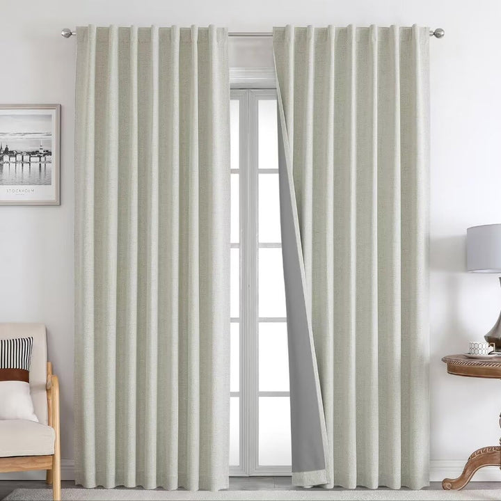 Joydeco 100% Black Out Curtains 63 inch Long 2 Panels Burg Natural Blackout Linen Drapes for Bedroom Living Room Darkening Curtain Thermal Insulated Back tab Rod Pocket(37x63 inch,Sage Green) Sage Green 37"W x 63"L (Pack of 2)