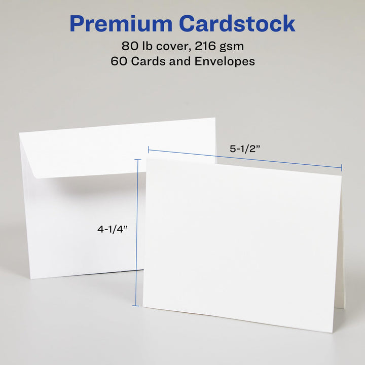 Avery Printable Note Cards with Envelopes, 4.25" x 5.5", White, 60 Blank Note Cards for Laser Printers (05315)