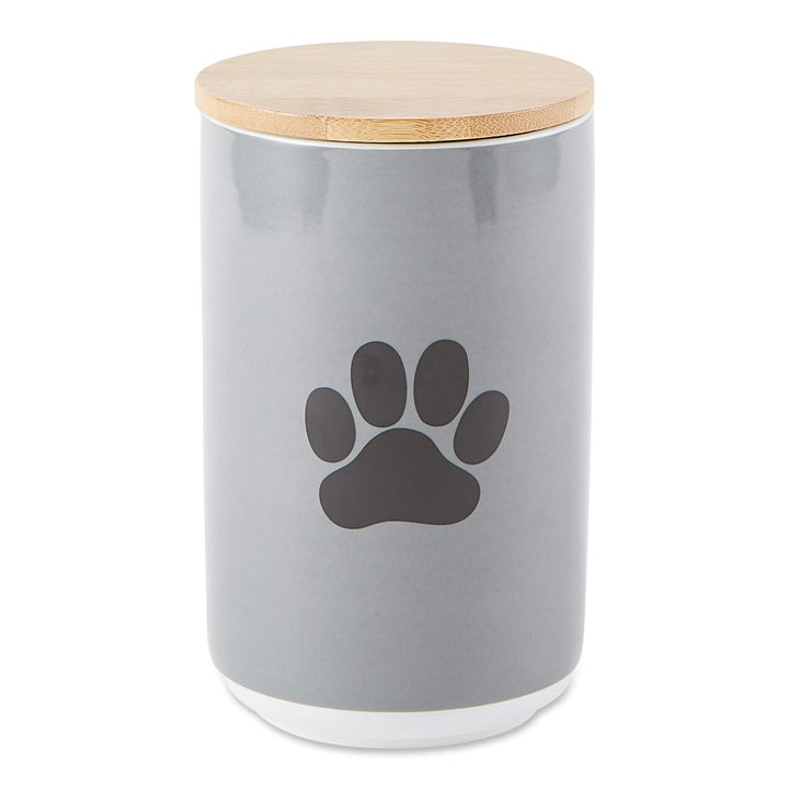 Bone Dry Ceramic Canister for Pet Treats Bamboo Twist to Close Lid, Dishwasher Safe, Keep Dog & Cat Food Safe and Dry, Treat Jar, 4x6.5", Gray Solid