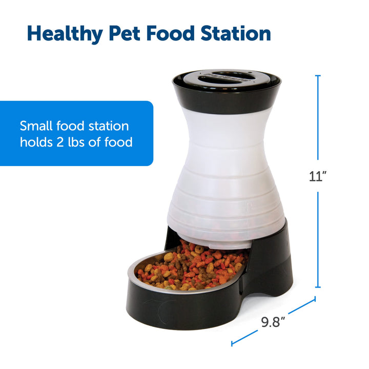 PetSafe Healthy Pet Food Station - Small, 2 lb Kibble Capacity - Automatic Cat Feeder or Small Dog Feeder - Removable Stainless Steel Bowl Resists Corrosion & Stands Up to Frequent Use - Easy to Fill