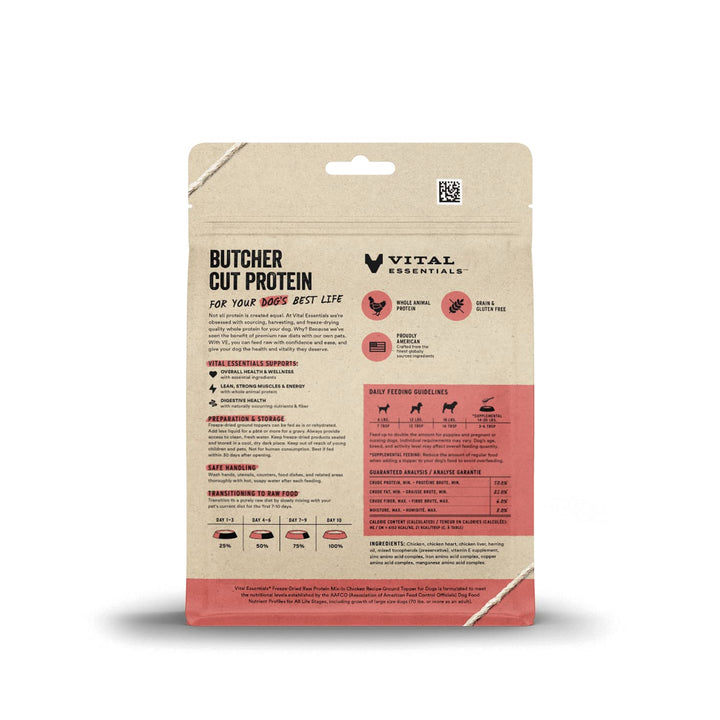 Vital Essentials Freeze Dried Raw Protein Mix-in Dog Food Topper, Chicken Ground Topper for Dogs, 6 oz 6 Ounce (Pack of 1)