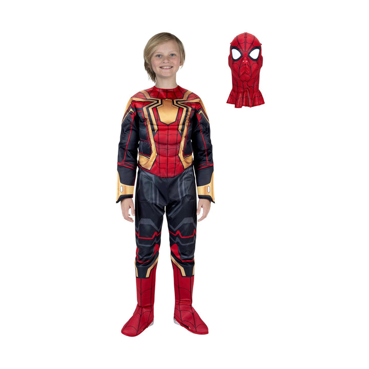 Marvel Integrated Spider-Man Official Youth Halloween Costume - Premium Quality Padded Jumpsuit with Pull On Fabric Mask Large