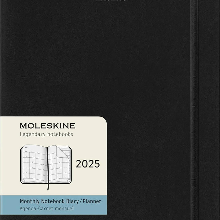 Moleskine Classic 12 Month 2025 Monthly Planner, Soft Cover, XL (7.5" x 9.75"), Black, 128 pages