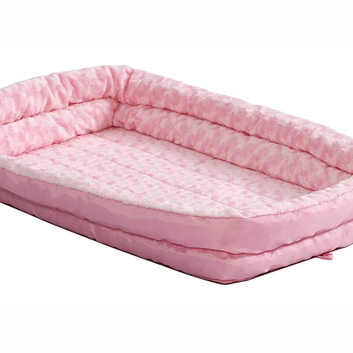 MidWest Homes for Pets Double Bolster Pet Bed | Pink 24-Inch Dog Bed Ideal for Small Dog Breeds & fits 24-Inch Long Dog Crates Pink Plush 24.0"L x 14.8"W x 3.8"Th