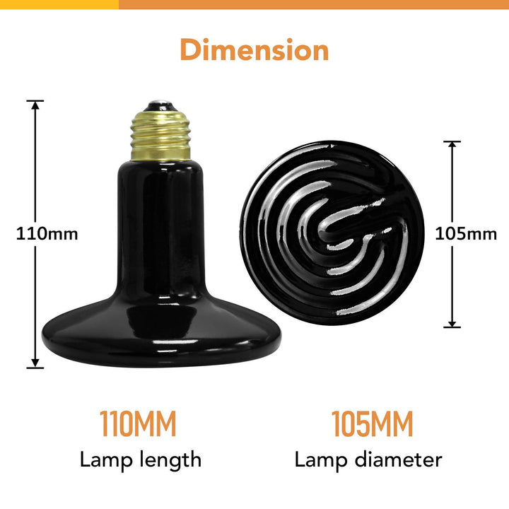 Simple Deluxe Reptile Heat Lamp Bulb Ceramic Heat Emitter 40W/60W/100W/150W/250W, No Light Emitting Brooder Coop Heater for Amphibian Pet & Incubating Chicken,Black Black/1-pack 150W