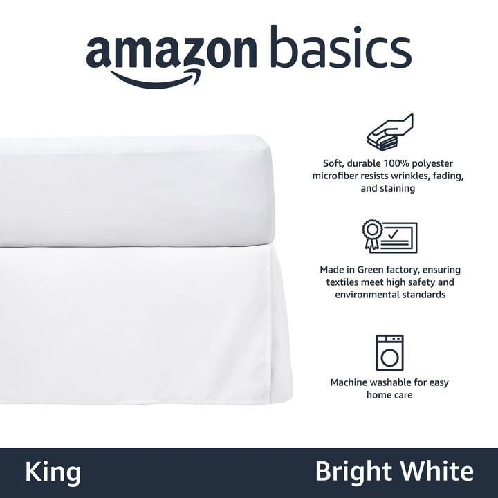 Basics Lightweight Pleated Bed Skirt, King, Bright White