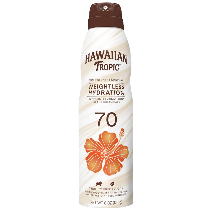 Hawaiian Tropic Weightless Hydration Clear Spray Sunscreen SPF 70, 6oz | Hawaiian Tropic Sunscreen SPF 70, Sunblock, Oxybenzone Free Sunscreen, Spray On Sunscreen, Body Sunscreen Spray, 6oz 6 Ounce (Pack of 1)